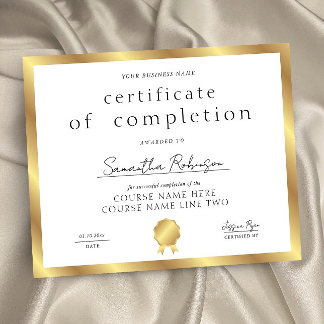 Certificat de fin d'effet Gold Business Award (Créateur téléchargé)