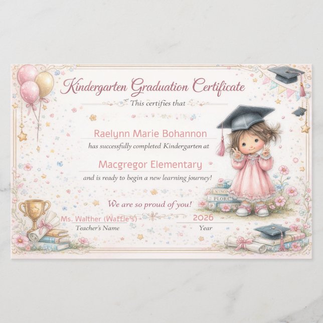 Certificat de fin d'études de maternelle coloré (Devant)