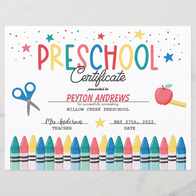Certificat de fin d'études préscolaires (Devant)