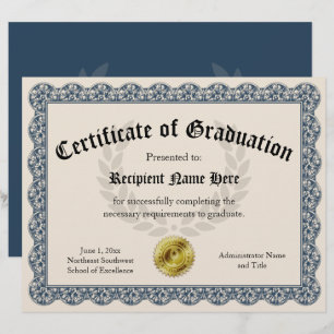 Certificat de Graduation Blue Personnalisable 8,5x