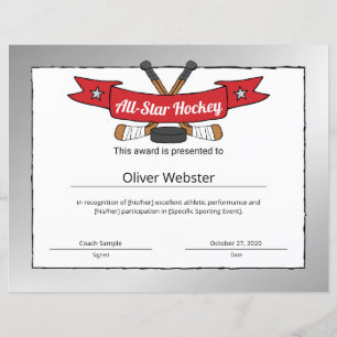 Certificat de hockey étoilé