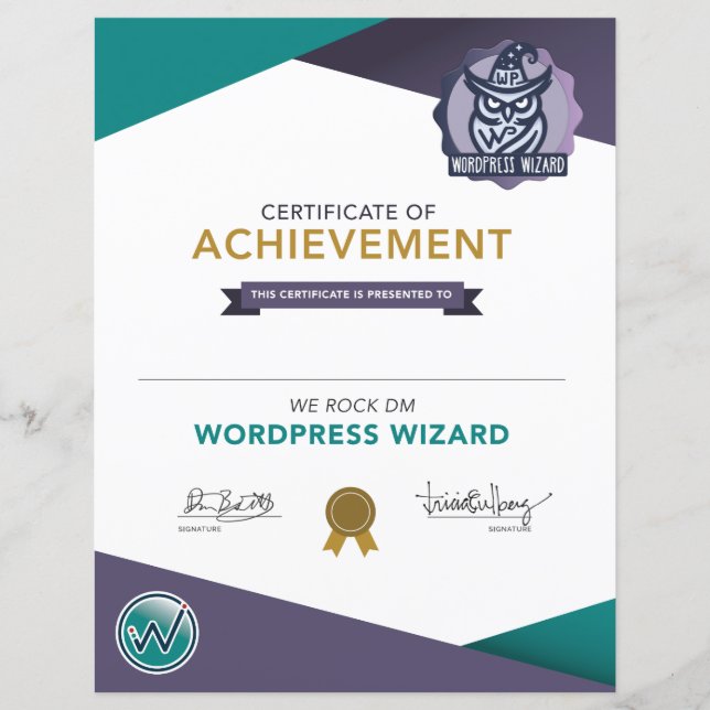 Certificat de l'Assistant Wordpress We Rock DM (Devant)