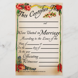Certificat de mariage de style antique