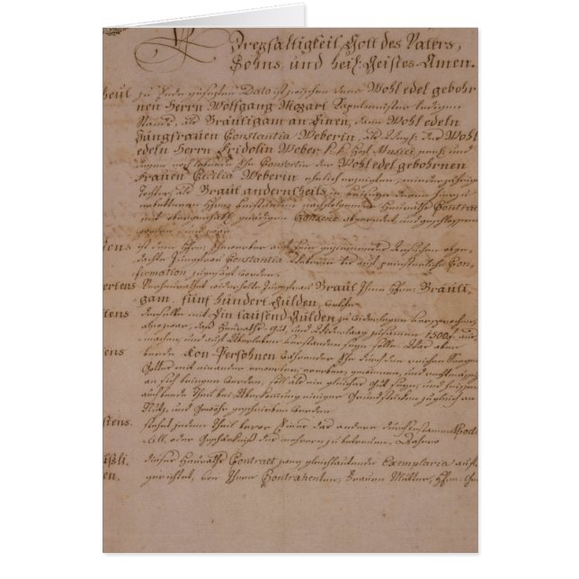 Certificat de mariage de Wolfgang, de Mozart et de (Devant)