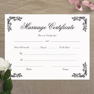 Certificat de Mariage Élégant de Coin Vintage