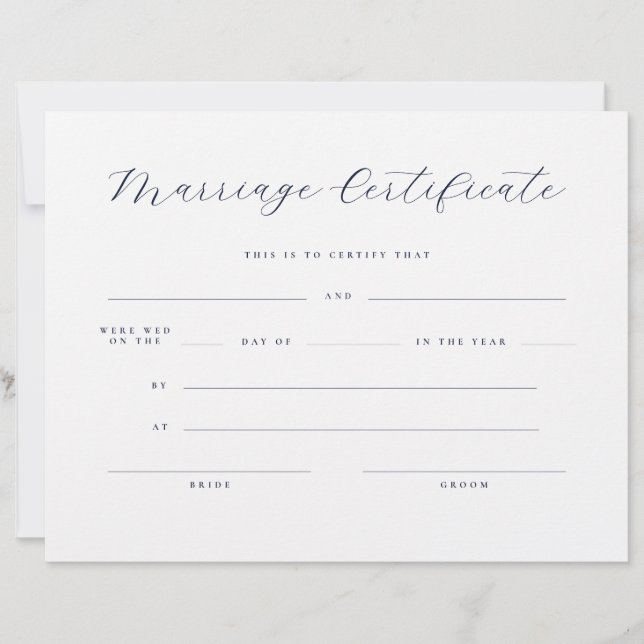 Certificat de Mariage Élégant Minimaliste (Devant)