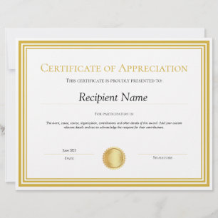 Certificat de Modèle d'appréciation
