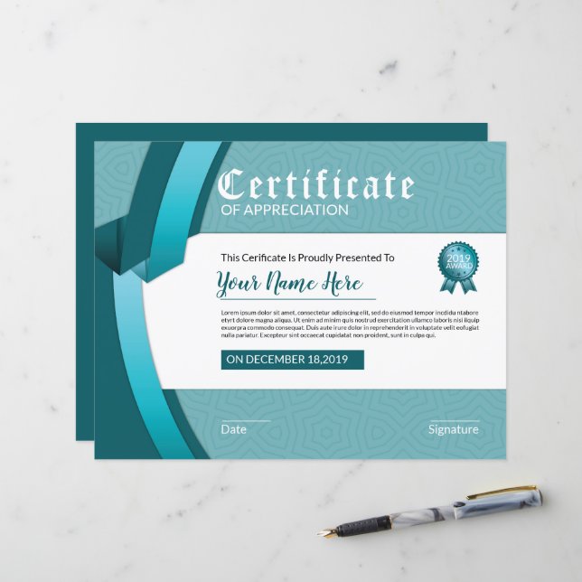 Certificat de Modèle d'appréciation (Devant/Arrière en situation)