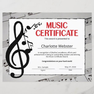 Certificat de musique Certificat de reconnaissance
