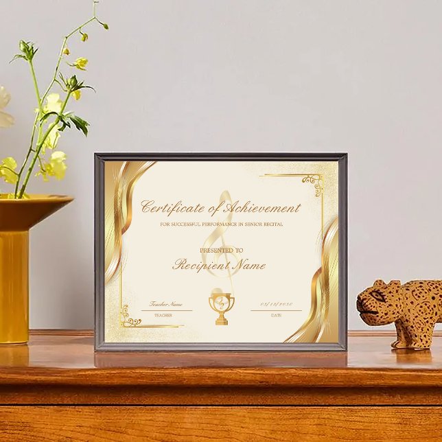 Certificat de musique modifiable de prix de réussi (Editable Music Certificate of Achievement Award)