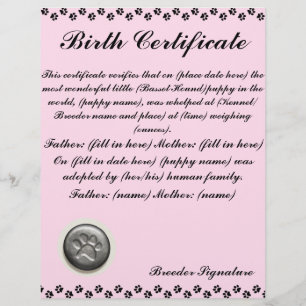 Certificat de naissance de chiot