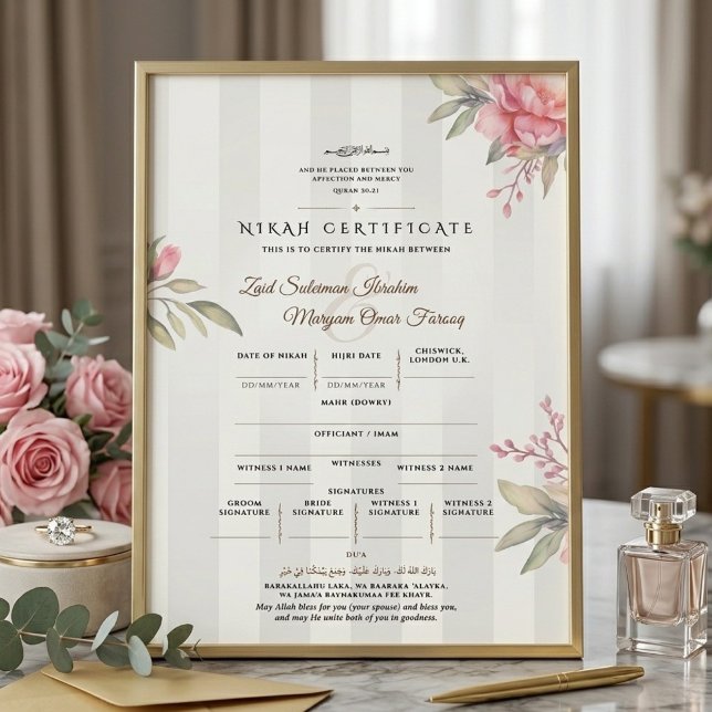 Certificat de Nikah islamique | Carte plate Peony  (Créateur téléchargé)