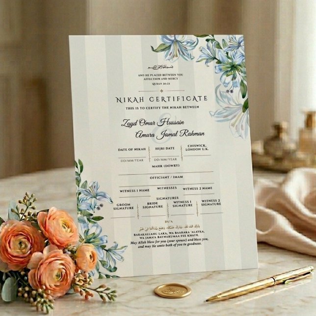 Certificat de Nikah islamique | Fleur de Lys Bleu (Créateur téléchargé)