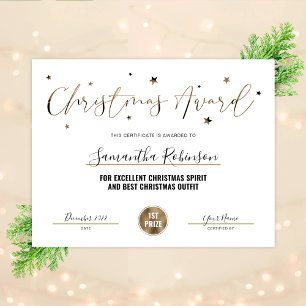Certificat de Noël Parties scintillant d'or Diplôm