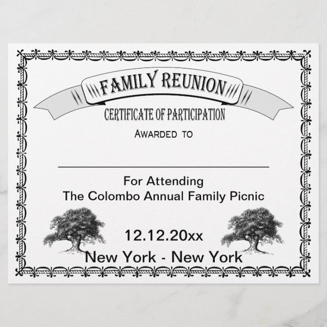 Certificat de participation à la réunion de famill (Devant)