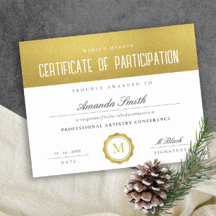 Certificat de participation minimal en or métalliq
