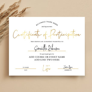 Certificat de participation Prix d'entreprise en o