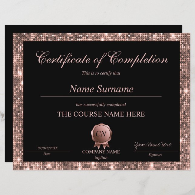 Certificat de parties scintillant d'achèvement Dip (Devant / Derrière)