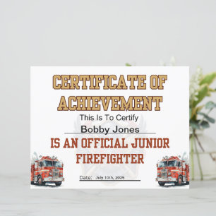 Certificat de pompier pour le Junior Firefighter P