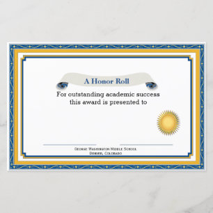 Certificat de Prix académique bleu et jaune
