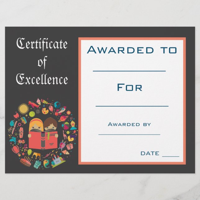 Certificat de Prix de lecture Cute Fournitures de  (Devant)