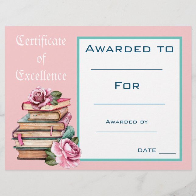 Certificat de Prix de lecture Cute Fournitures de  (Devant)