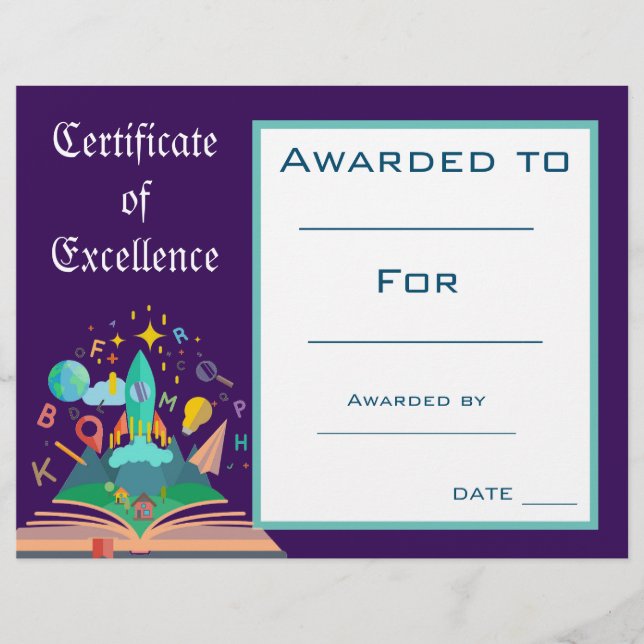 Certificat de Prix de lecture Cute Fournitures de  (Devant)