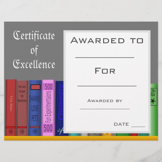 Certificat de Prix de lecture Cute Fournitures de  (Devant)