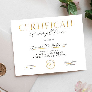 Certificat de Réalisation Cours Prix Logo Or