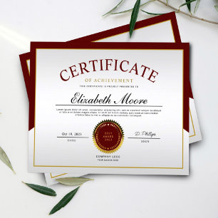Certificat de Réalisation de la Bordure Or Rouge