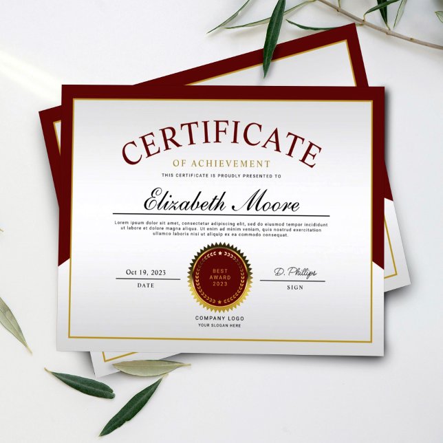 Certificat de Réalisation de la Bordure Or Rouge (Créateur téléchargé)