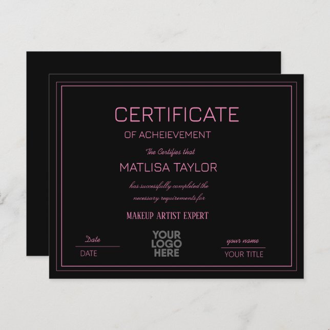 Certificat de Réalisation de l'Affection de Réussi (Devant / Derrière)