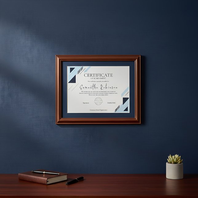 Certificat de Réalisation Géométrique Bleu Moderne (Créateur téléchargé)