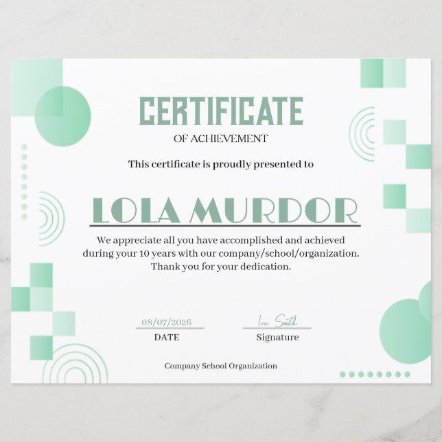 Certificat de Réalisation Géométrique Moderne Mini (Devant)