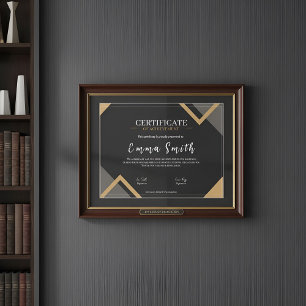 Certificat de Réalisation Noir Élégant en Or Desi