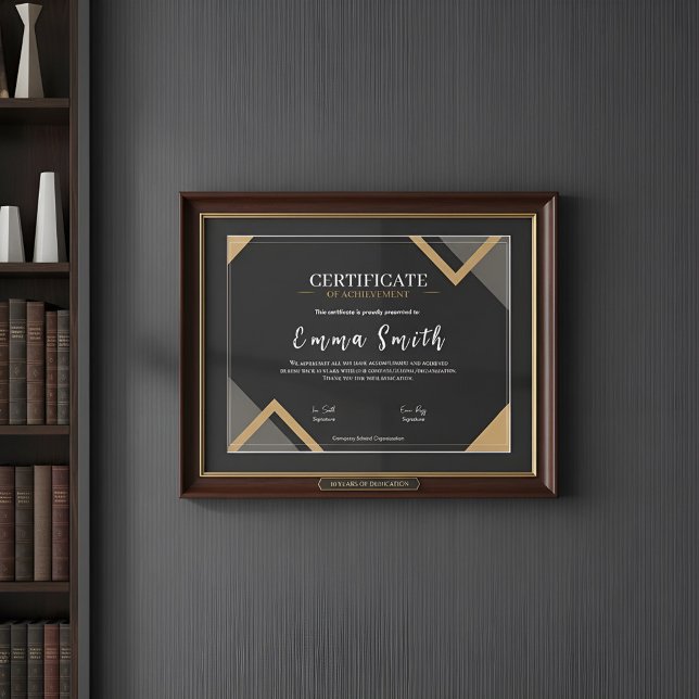 Certificat de Réalisation Noir Élégant en Or Desi (Créateur téléchargé)