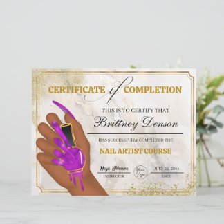 Certificat de Réalisation Prix Technicien en Ongle