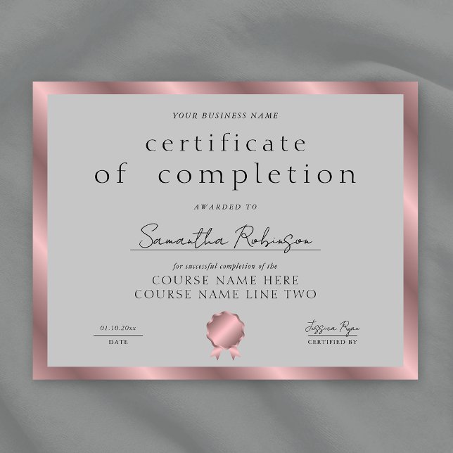Certificat de Réalisation Rose Gold Société de Pri (Créateur téléchargé)