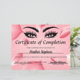 Certificat de Récompense d'Achèvement Lash Tech Ro
