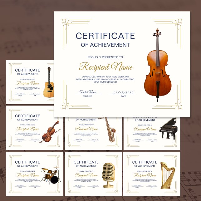 Certificat de Récompense de Cours de Corde de Viol (Classy Frame Cello String Course Award Certificate)