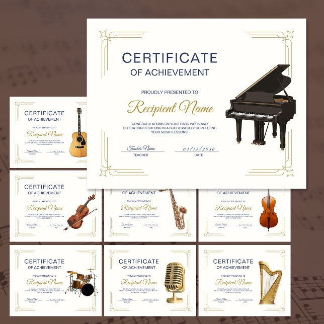 Certificat de Récompense de Cours de Musique de Pi (Classy Frame Music Course Piano Award Certificate)