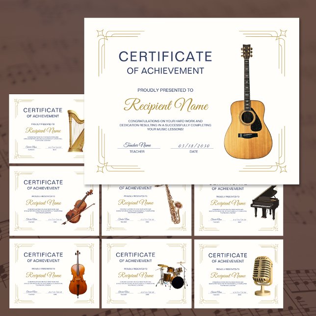 Certificat de Récompense de Cours de Musique en Ca (Classy Frame Music Course Guitar Award Certificate)