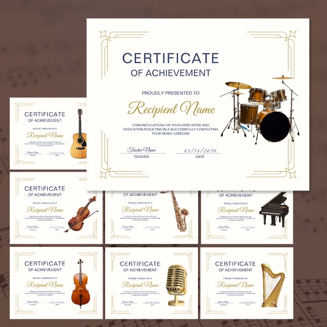Certificat de Récompense de Cours de Percussion Ca (ClassyFrame Singing Voice Course Award Certificate)
