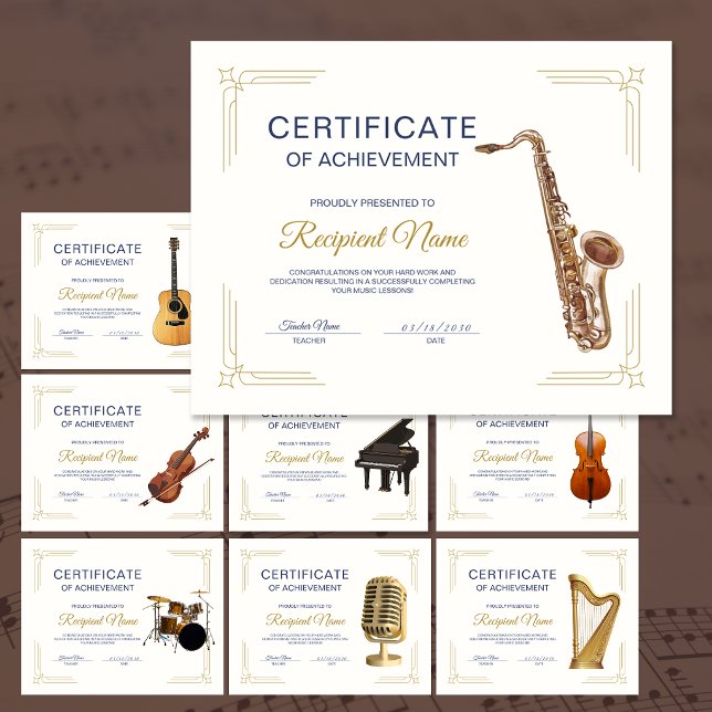Certificat de Récompense de Cours de Saxophone à C (Classy Frame Saxophone Course Award Certificate)