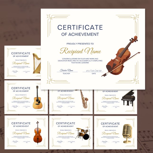 Certificat de Récompense de Cours de Violon à Cadr (Classy Frame Violin Course Award Certificate)
