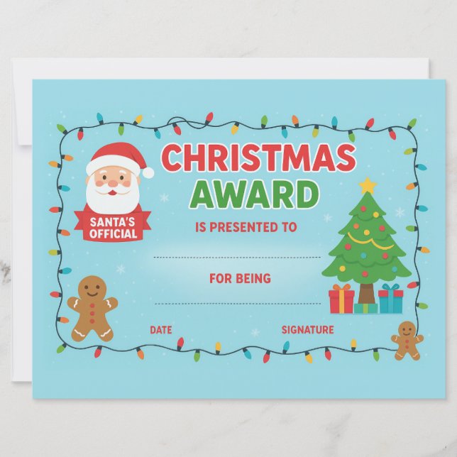 Certificat de récompense de Noël Jolly Lights (Devant)