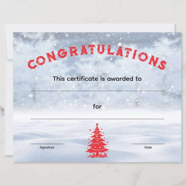 Certificat de récompense de Noël Winter Wonderland (Devant)