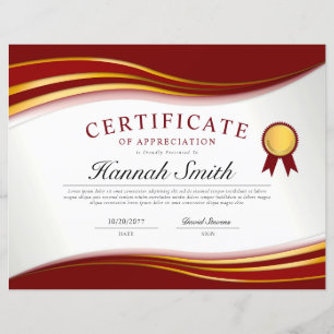 Certificat de Récompense Professionnel Élégant Rou