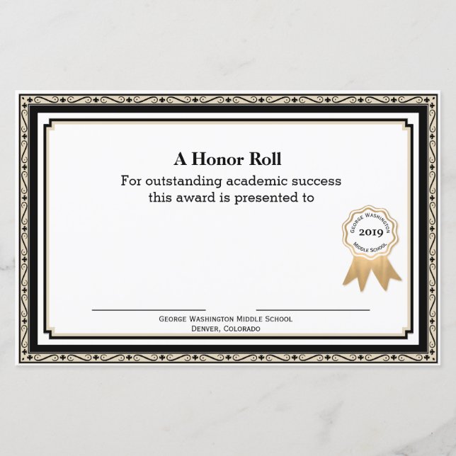 Certificat de récompense scolaire marron et noir (Devant)