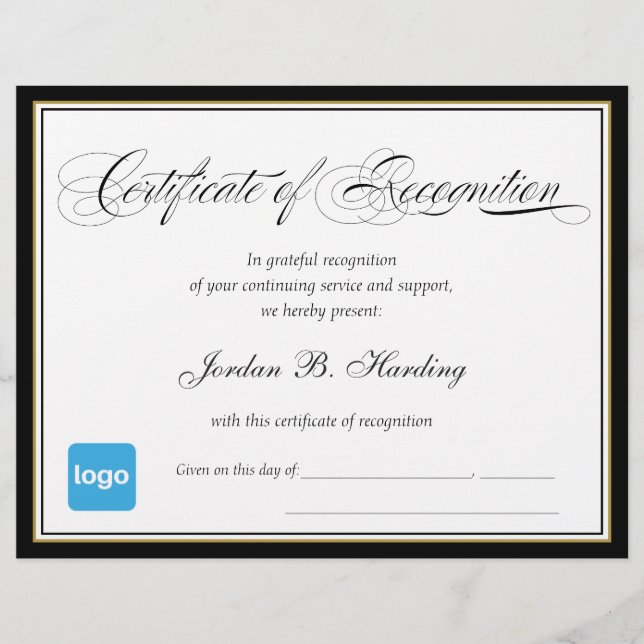 Certificat de reconnaissance - Ajouter un logo (Devant)